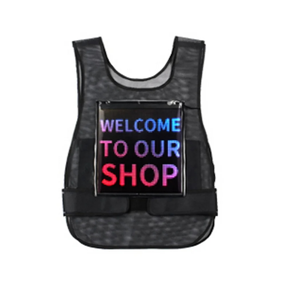 Dynamic Programmable Wireless Connection App Led Screen Animation Display Flexible Led Advertising Vest With Wearable Jacket 